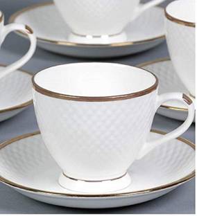 DULARIYA Pack of 12 Bone China Ceramic Gold Line Diamond Cut, Mugs and Saucer-200 ml - (6 Cups, 6 Saucer