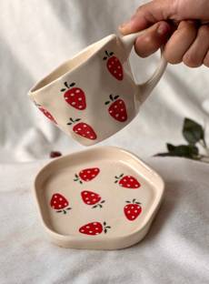 The Earthy Store Pack of 1 Ceramic Ceramic Handpainted Coffee Mug, Tea Cup,Mug, Strawberry Cup | Birthday Gift