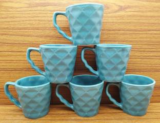 laghima jadon Pack of 6 Ceramic Tea/Coffee Cups Chai Diamond Shape Beautiful Latest Design cup 130ML (Green)