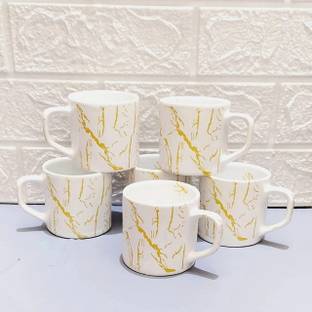 AAV WORLD Pack of 6 Ceramic CUPS WITH GOLDEN lectric line DESIGN