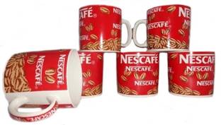 AAV WORLD Pack of 6 Ceramic COFFEE BEANS CERAMIC TEA CUP SET IN RED