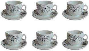 LAOPALA Pack of 6 Ceramic LA Opala Iris Mystrio Black Tea & Coffee Cup & Saucers 220 ML Set Of 6, ( Iris