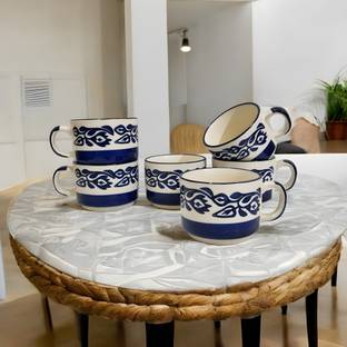 freesale Pack of 6 Ceramic Blue & White Tea/Coffee Cup Set - 170 ML Each