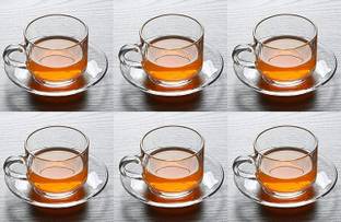 Tap2kaart Pack of 12 Glass 6 Roma Glass Tea and Coffee Cups with 6 Glass Saucer for Home and Garden