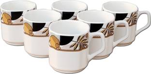 KC Somny Pack of 6 Ceramic Floral Border Coffee Cup & Tea Cup Set of 6 (AE6DB) 120ml