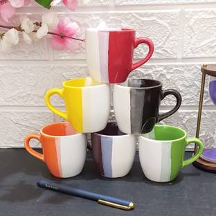 AAV WORLD Pack of 6 Ceramic MULTICOLOUR TRIPLE SHED IN U TONE CUP (6 CUPS SET)