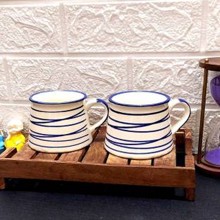 AAV WORLD Pack of 2 Ceramic cup set of 2 in ceramic of white blue l