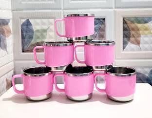 Anixa Creation Pack of 6 Stainless Steel, Plastic Classic Tea cups | Stainless Steel tea cup set of 6 | Outer Plastic | Coffee Mug