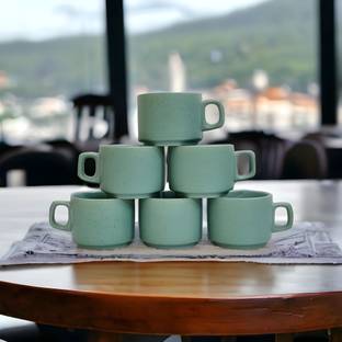 Boncel Pack of 6 Ceramic Matte Sea Green Tea/Coffee Cup Set - 170 ML Each