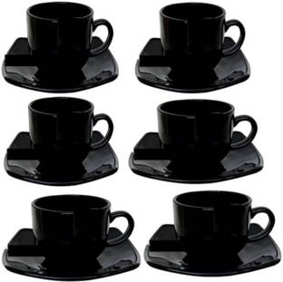 MDNSHO Pack of 12 Bone China Fine Bone China Full Black Tea Cup and Saucer/Coffee Cup and Saucer set, 180Ml