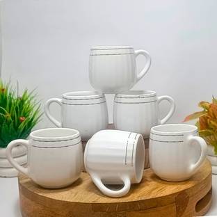 Hoshita Pack of 6 Ceramic Pack of 6 Ceramic Tea/Coffee Cup Set - 180 ML Each (White, Cup)