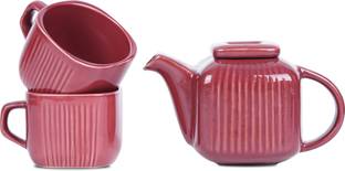 Data Pack of 4 Ceramic Zen Tea Set in Maroon, Tea for Two