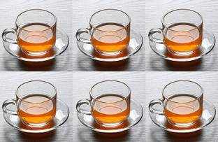 Tap2kaart Pack of 12 Glass 6 Roma Glass Tea and Coffee Cups with 6 Glass Saucer for Home and Garden
