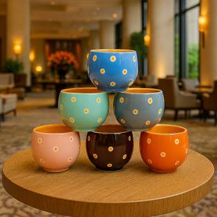 KIKI CREATION Pack of 6 Bone China, Ceramic Colorful Designer Small Size Tea Cup set