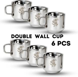 Q4S Pack of 6 Stainless Steel cups for tea coffee double wall cups insulated cup for tea hot drinks keep warm