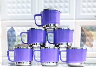Anixa Creation Pack of 6 Stainless Steel, Plastic Tea cups | Stainless Steel tea cup set of 6 | Outer Plastic | Coffee Mug