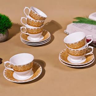 U.P.C. Pack of 12 Ceramic Cup Set With Saucer, Tea Cups Or Cup Plate Tea Set, Tea Set With kettle.