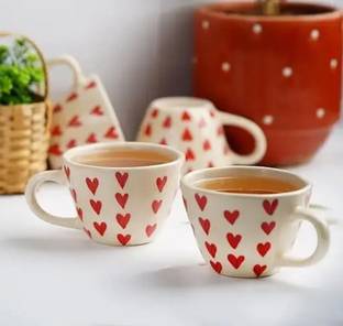 Revaroots Pack of 2 Ceramic Premium Ceramic Heart cup for tea and coffee |200ml (Pack of 2)