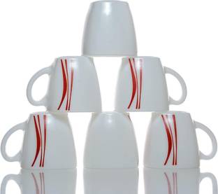 DIVA FROM LAOPALA Pack of 6 Glass Quadra Collection, Opal Glass Coffee Cup Set 6 pcs, Midnight Red
