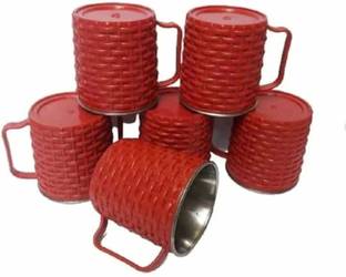 BluNeo Pack of 6 Stainless Steel, Plastic Luxury Red Matte Outer With Insulated Stainless Steel Tea /Coffees Cup set