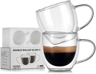 Avastro Pack of 2 Glass Glass Cup Heat Resistant Tea Coffee Mug with Handle Glass Mugs Glass Mug Drink