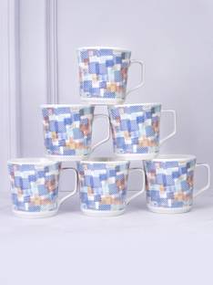 U.P.C. Pack of 6 Bone China Coffee Mugs Fine Bone Set Of 6 China Ceramics tableware (150 ML) Light-Weight, Multicolor Cup Set for Tea
