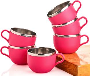 SPEACK Pack of 6 Plastic, Steel Premium Quality Chai, Tea & Coffee Cup Set - Elegant & Durable for Daily Use