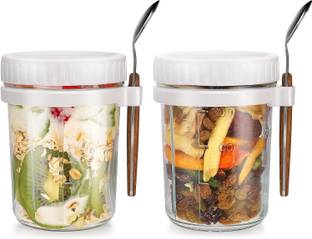 TINSUHG Pack of 1 Glass Mason Jars for Overnight Oats Jars Leak Proof Oatmeal Container Meal Prep Jar