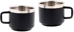 Dynore Pack of 2 Stainless Steel Dynore Stainless Steel Black Matte Tea Cups- Set of 2