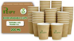 PERFY Pack of 25 Paper Biodegradable Paper Cups 200ml – Eco-Friendly Disposable Hot Cups, Brown Pack-25