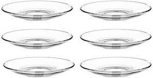 GREATZON Pack of 6 Glass Crystal Clear Turkish Glass Saucers for Tea and Coffee Set of 6