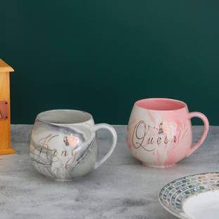 The Procure Store Pack of 2 Ceramic King & Queen Marbel Finish Coffee Mug set