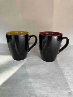 RAGHAV EMPORIUM Pack of 2 Ceramic Black Multicolor Tea/Milk/Coffees (Set of 2) Ceramic Coffee Ceramic Coffee Mug