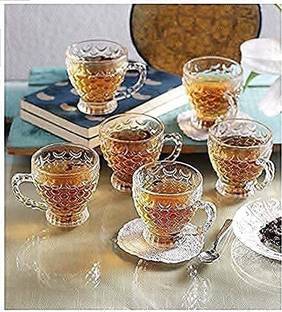 GVJ TRADERS Pack of 6 Glass Glass Tea Cup Set for Multipurpose Use Fish Shape Tea Cups PACK OF 6 (210 ML)