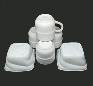 AAMU MOON Pack of 6 Melamine, Ceramic Tea Cup Set with 2 Platter For Modern Kitchen, Restaurants, Decor & Gifts