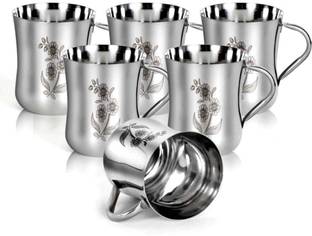 Swarn Bhumi Pack of 6 Stainless Steel Floral Design Print 160ml Coffee and Tea Cup