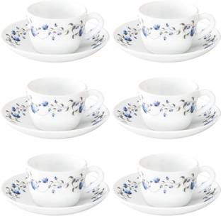BOROSIL Pack of 12 Opalware Present Helena 6 pcs cup saucer Set {Cup 140ml (6 pcs) }