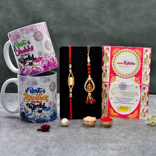 V Kraft Pack of 6 Ceramic BHAIYA BHABHI Coffee Mug with Designer Rakhi & roli chawal & Rakhi Card (06)