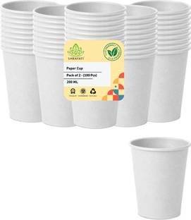 Shrayati Paper Cups, 200 ml, Pack of 2, ( 100 Pcs ) Disposable Glasses,