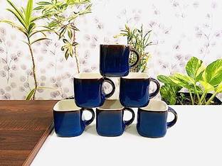 Classydesigners Pack of 6 Ceramic Royal Blue color Tea Cup Set of 6, 180 Ml
