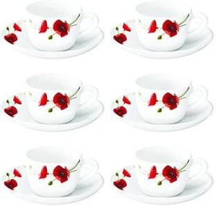 BOROSIL Pack of 1 Glass REDCARNATION CUP & SAUCER SET , 145ML, 12 PIECES