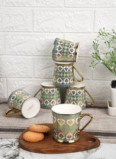 Femora Pack of 6 Bone China Golden Leaves Pattern Tea Cups 160ML