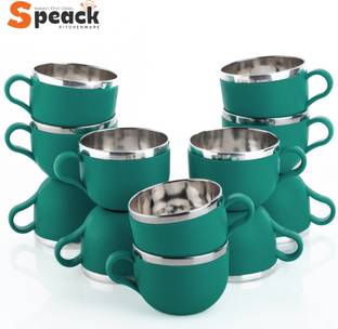 SPEACK Pack of 12 Plastic, Steel Premium Quality Chai, Tea & Coffee Cup Set - Elegant & Durable for Daily Use