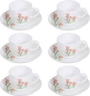 LAOPALA Pack of 12 Opalware Pink Florest 150 ml Cup Saucer Set