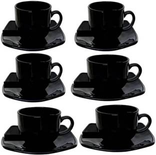 PKMSHO Pack of 12 Bone China pack of 12 black new design cup Saucer tea cup coffee, milk cup sat180ml