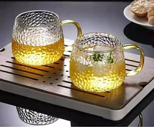 Avastro Pack of 2 Glass Glass Tea Cup Heat Resistant Mug with Tea High Borosilicate Glass