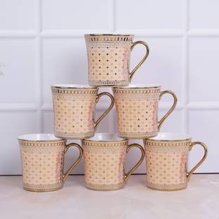 U.P.C. Pack of 6 Bone China Heavy Gold Series, Set Of 6 Coffee Mug Fine Bone China Ceramics tableware/ Kitchenware/ Homeware, Light weight, Multicolor