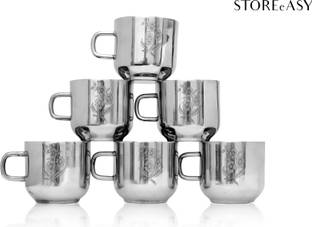 STOREeASY Pack of 6 Stainless Steel Double Wall Laser Steel Cup Set