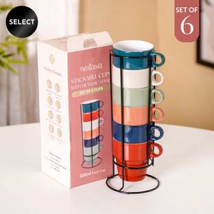 Nestasia Ceramic Stackable Cups Set Of 6 Multicolour With Box