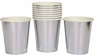 lalantopparties Pack of 10 Paper Silver Paper Cups, Disposable Cups, Foil Drinking Cups For Cold Beverages